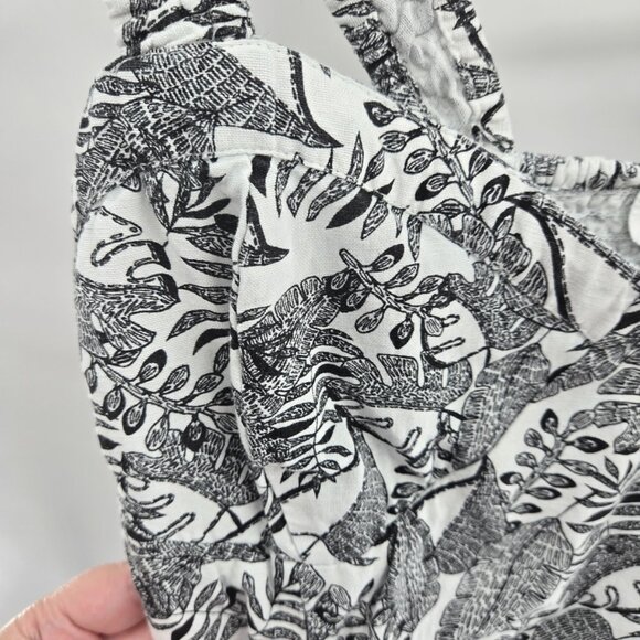 Japna White Black Tropical Leaves Lined Retro Cotton/Flax Blend Crop Top Large - Picture 2 of 6